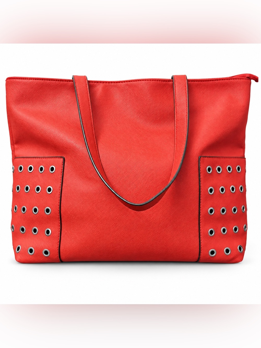 Bill Blass Red Saffiano Grommet Tote Shoulder BagL